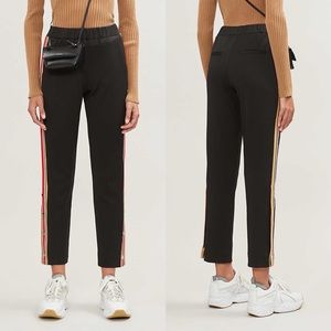 Maje Black Pants with Red and Gold Stripes